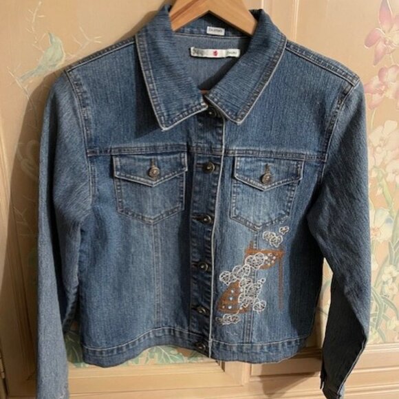Adolfo Jeans Denim Jacket with Crystal & Rhinestones Embellishments Fits S to M - Picture 1 of 6